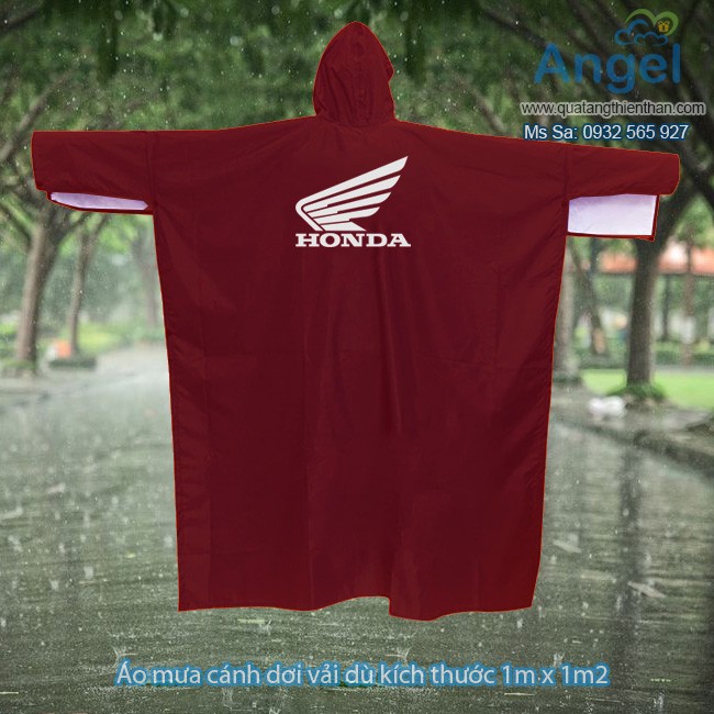 Áo Mưa Cánh Dơi Vải Dù Màu Đỏ Đô In Logo Công Ty Honda