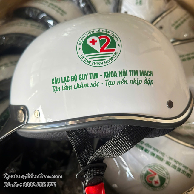 Nón Bảo Hiểm 1/2 Đầu Màu Trắng In Logo